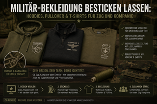 Militär-Bekleidung besticken lassen: Hoodies, Pullover & T-Shirts für Zug und Kompanie