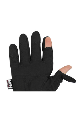 Leichte taktische Einsatzhandschuhe MFH Action mit atmungsaktivem Polyester-Elasthan-Handrücken, EVA-gepolsterter Nylon-Innenhand, verstärkten und teilgepolsterten Zonen, umklappbarem Daumen und Zeigefinger für präzises Arbeiten sowie Klettverschluss am Handgelenk – flexible Schutzhandschuhe für Outdoor, Militär, Training und taktische Einsätze.
