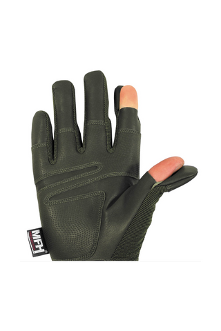 Robuste taktische Einsatzhandschuhe MFH Mission mit Kunststoffprotektoren im Carbon-Look, atmungsaktivem Polyester-Polyurethan-Neopren-Handrücken mit Ventilationslöchern, umklappbarem Daumen und Zeigefinger sowie griffiger Polyurethan-Innenfläche – funktionale Schutzhandschuhe für Militär, Outdoor, Security und taktische Einsätze.